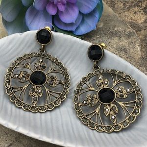 🌼 Vintage look Gold Black Disk Earrings